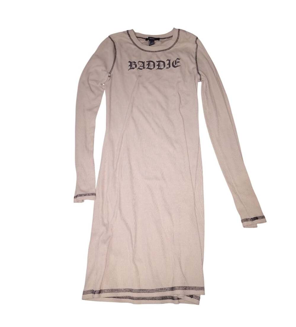 Forever 21 Baddie Tan Ribbed Long Sleeve Contrast Stitch Dress Size L